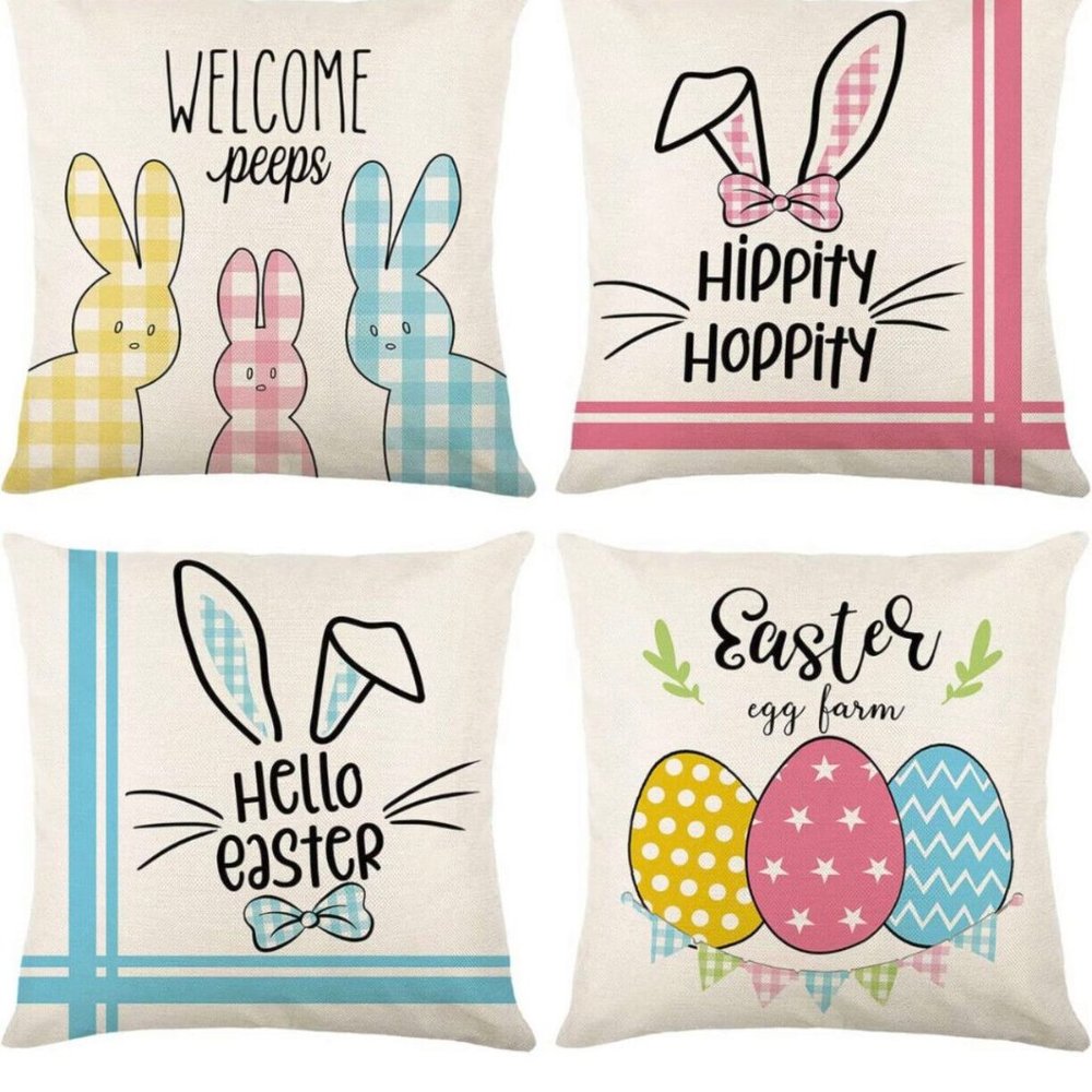 4 PCS Easter Pillow Covers Flowers Rabbits Animal Sofa Cushion Covers Ho…
